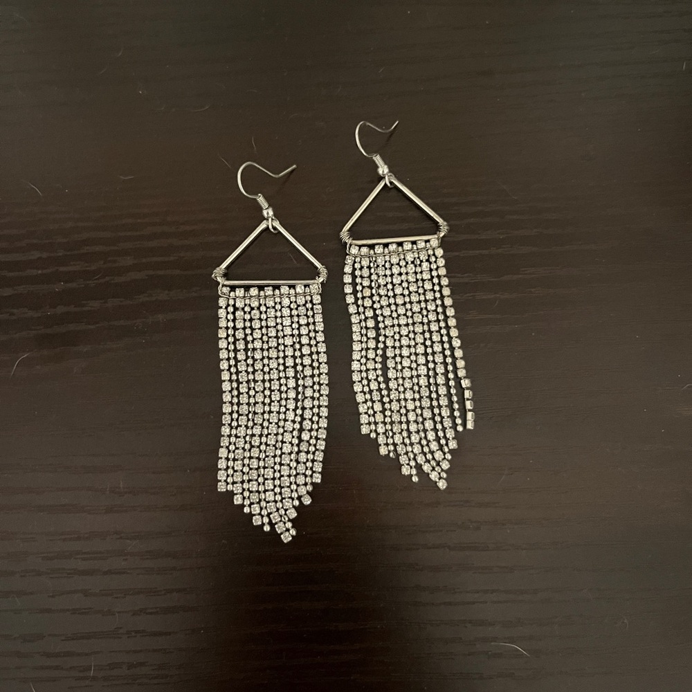 Silver Dimond Fringe Earrings